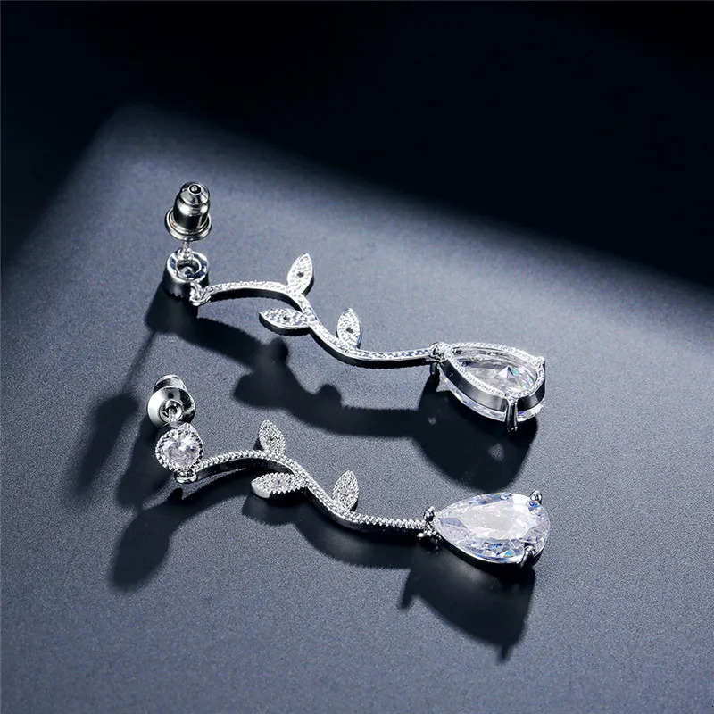 ZAKOL Classic Cubic Zirconia Crystal Bridal Jewelry Sets Elegant Leaf Shape Choker Water Drop Earrings Wedding Dress for Women 250530