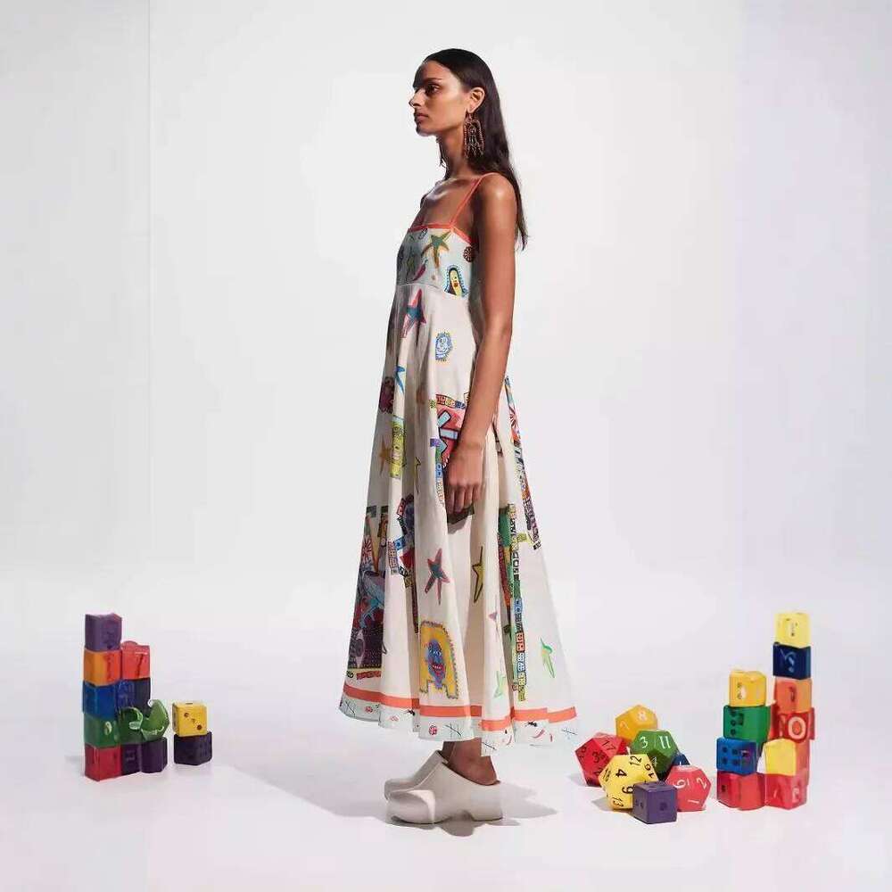 2024 New Women's Dress Sexytank Graffiti Cotton Linen Printing Large Splash Independent Station Direct Sales European American M