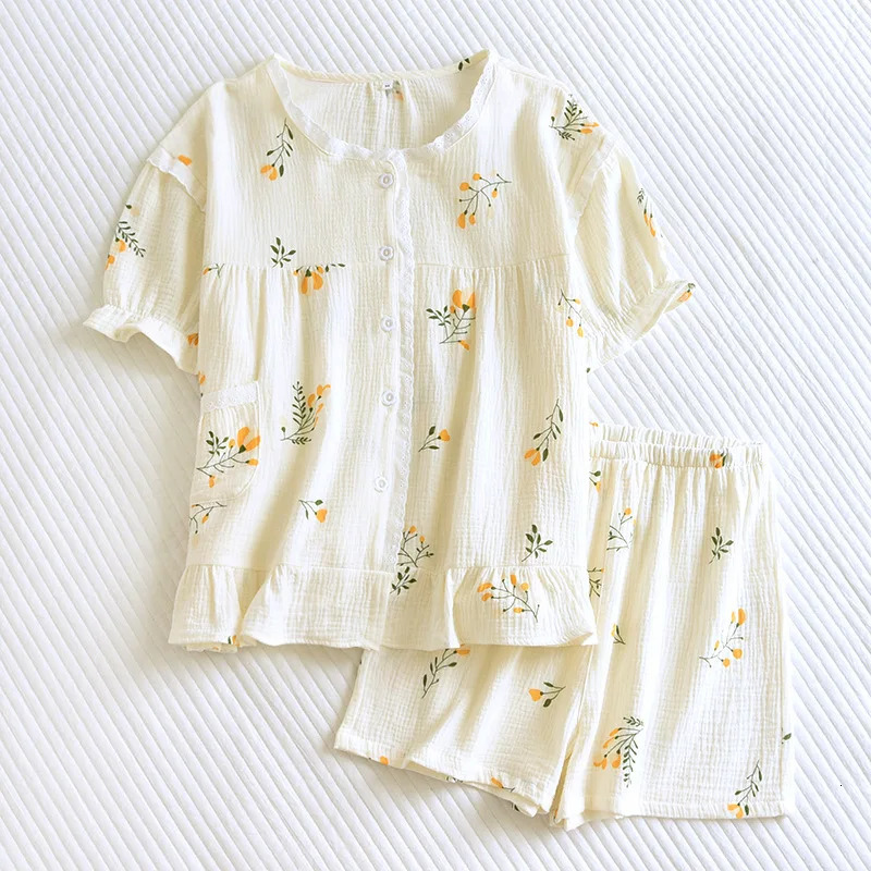 Wholesale Retail Japanese and Korean Pajamas Womens Summer Cotton Short Sleeve Shorts Large Size Sweet Loungewear 250529