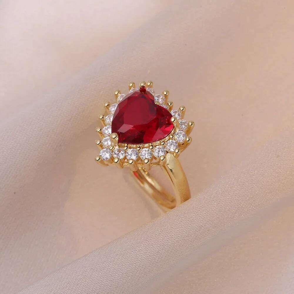 Sweet Romantic Love Studded With Zircon Ruby Earrings Ring Necklace Stainless Steel Accessories