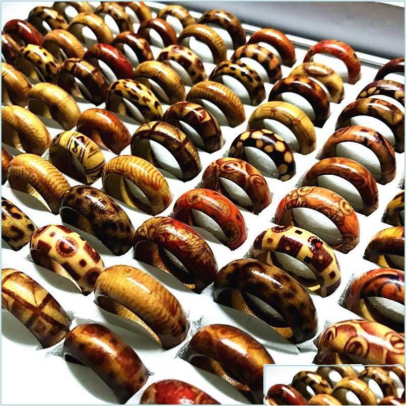 Band Rings 100Pcs Mix Styles Handmade Craft Mens Womens Fashion Natural Wood Party Jewelry Gifts Brand Drop Wholesale Delivery Ring Ot345