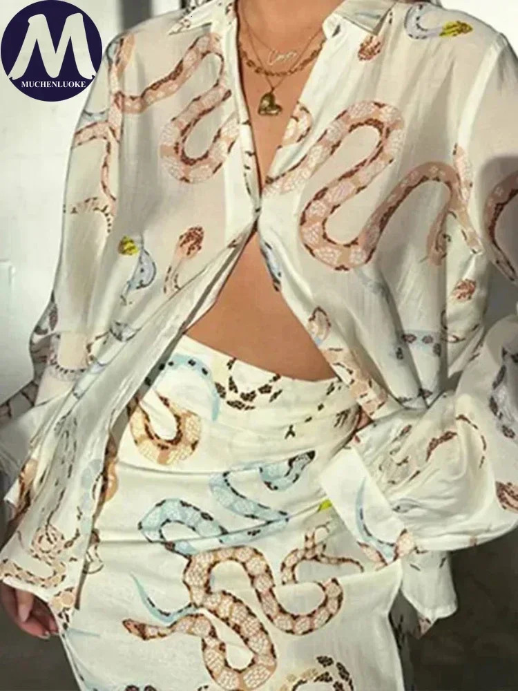 Womens Printed V Neck Shirt Dress Long Sleeves Fashionable Casual Loose High Waisted Slit Skirt Summer 2025 250605Z