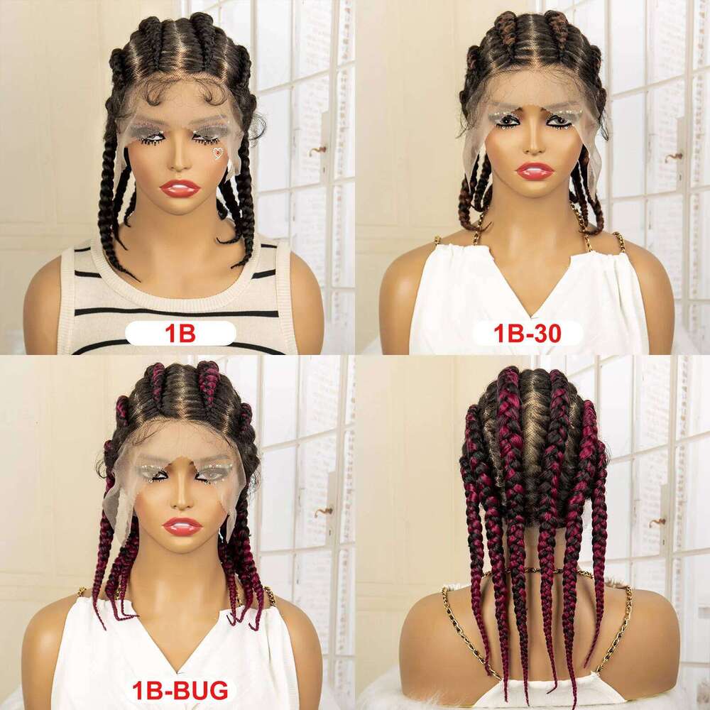 Synthetic Full Braids Jumbo Knotless Box Braid Lace Wigs 14 inches Short Cornrow Braiding Wig
