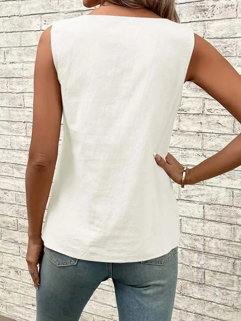 Womens Casual Slanted Neck Sleeveless Regular Pullover Multi-color Womens Top T-shirt 250529