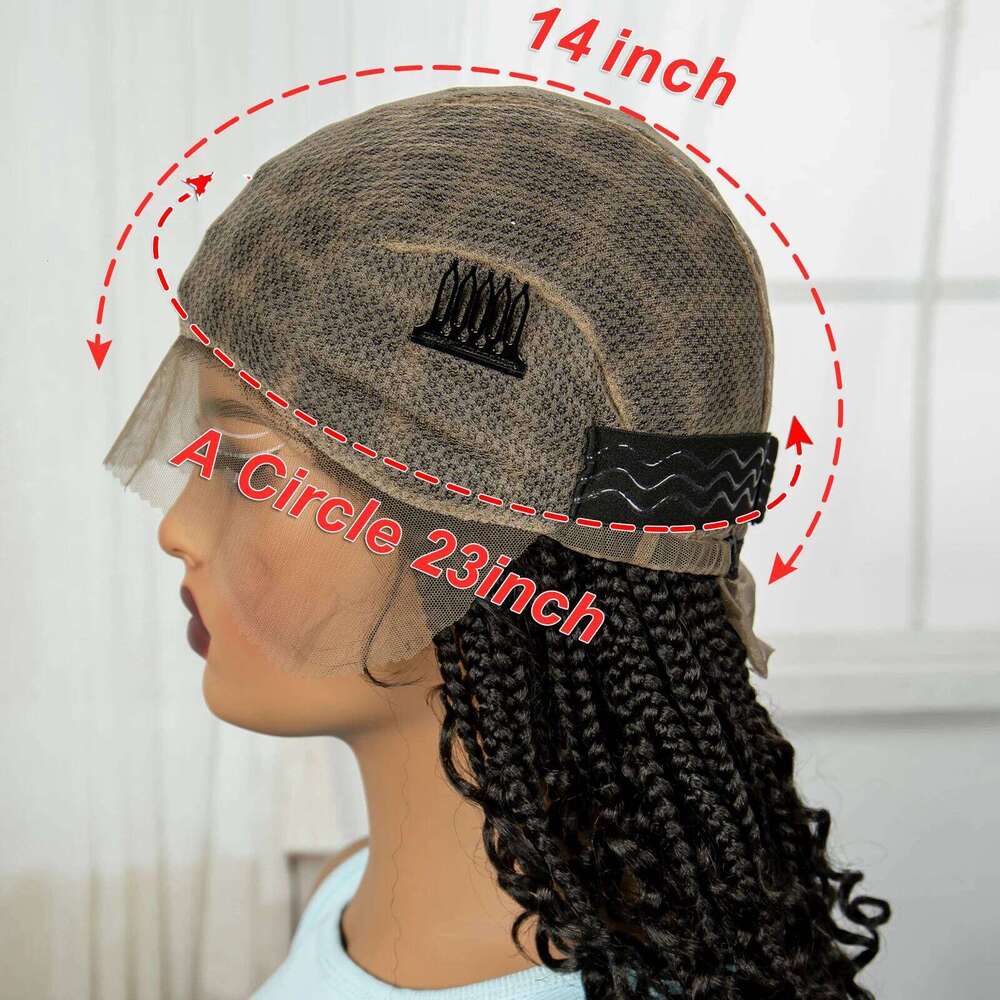 Knotless Box with Curly Ends Synthetic Full Lace Short Boho Braided Bob Wigs for Black Women