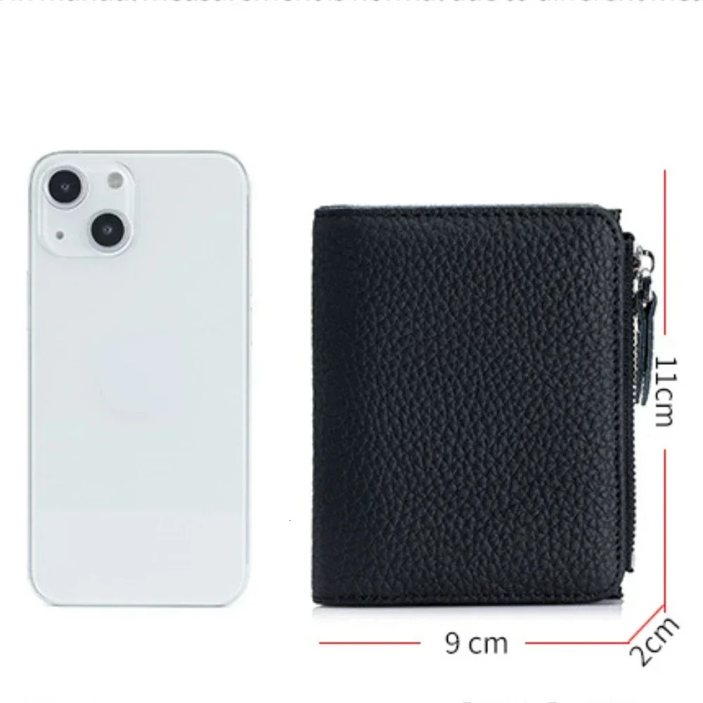 Genuine Leather RFID Short Wallets Card Holder Bag Portable Cowhide Small Zipper Money Coin Purse for Men Women Earphone Pouch 250605
