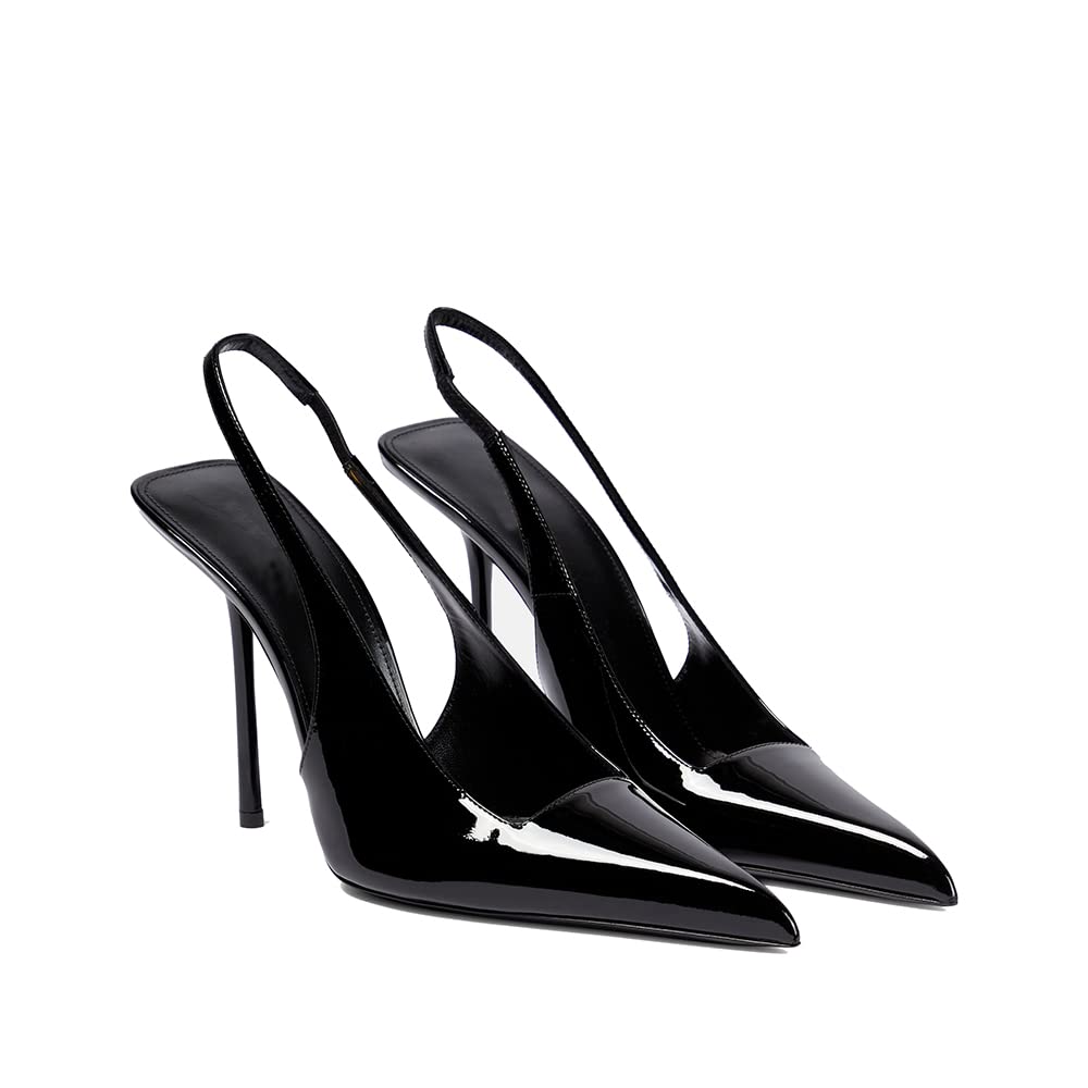 arqa womens pointed toe high stiletto heels slingback stretch slipon pumps backless patent leather fashion dress shoes for women