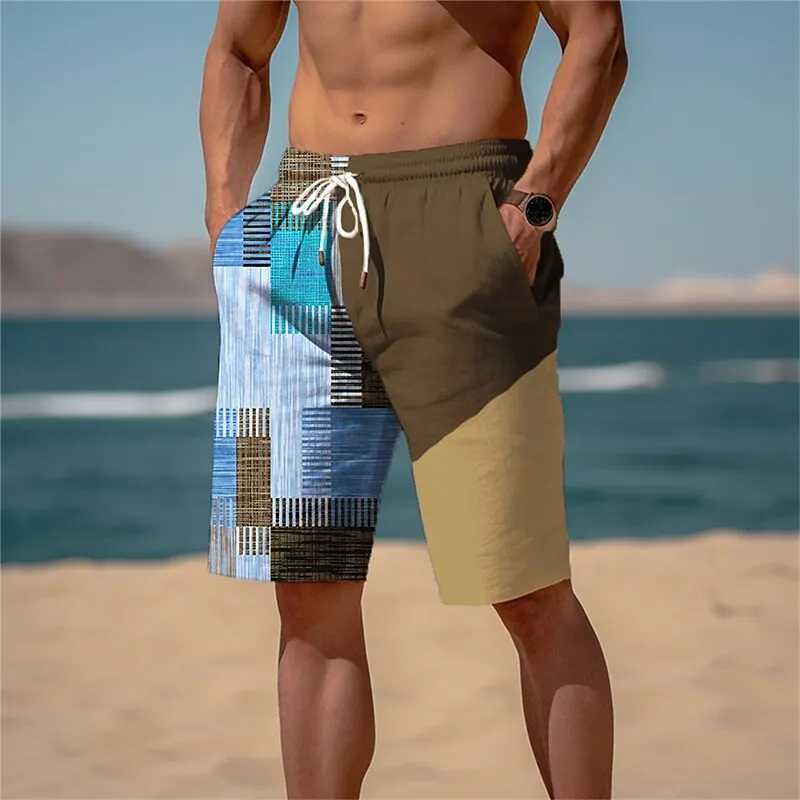 3D Plaid Print Mens Casual Shorts Tropical Summer Simple Style Fashion Shorts Quick-Drying and Comfortable Close-Fitting XJ250605