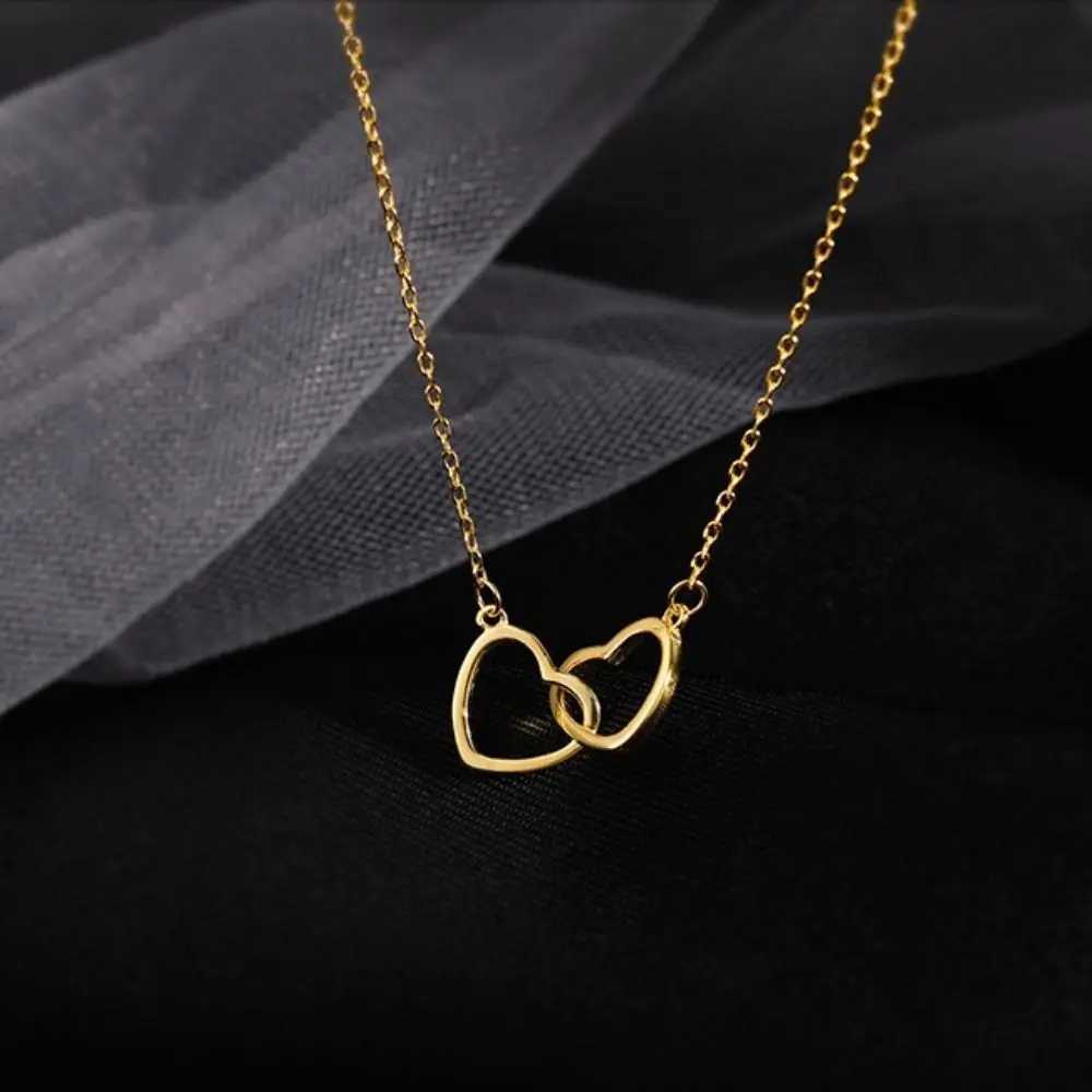 Fashion Alloy Love Drop Necklace Double Heart Light Weight Clavicle Choker Jewelry Simple Style Pendant Necklace XJ250604
