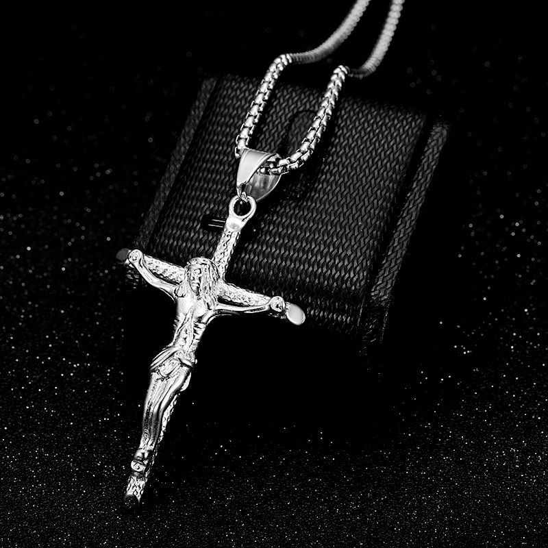 Vacuum Plated Stainless Steel Jesus Cross Pendant Necklace Religious Jewelry Accessory