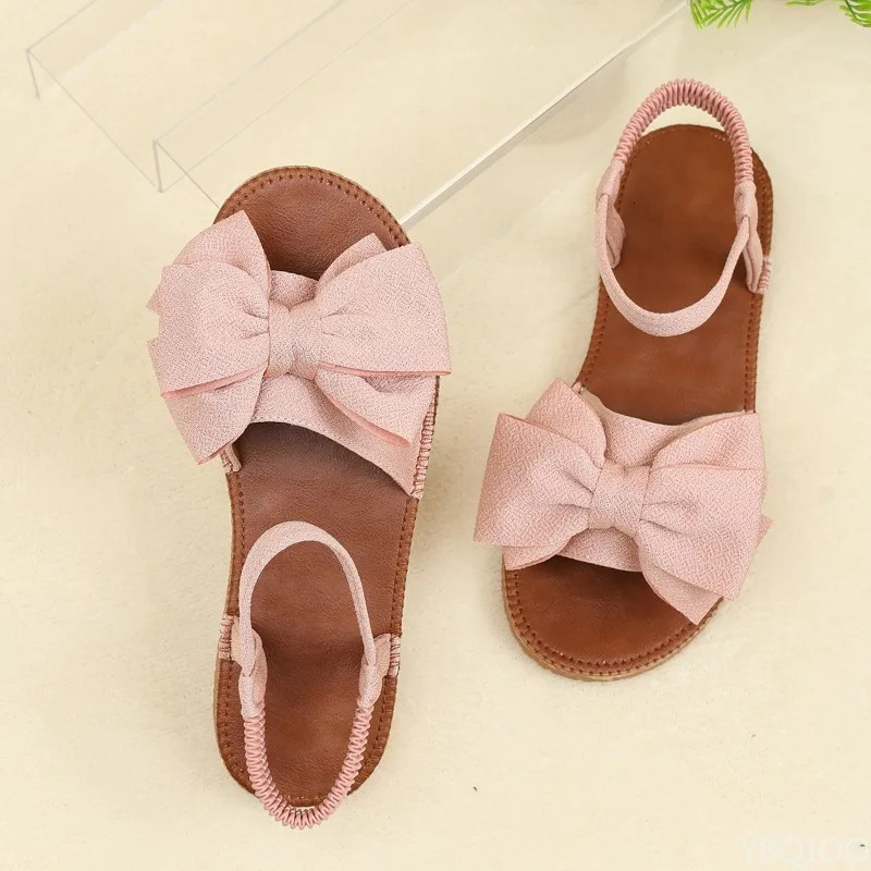 Summer Women Antislip Trend Sandals Lightweight Fashionable Beach Casual Slippers Outdoor Bow Tie Flat Shoes 250605