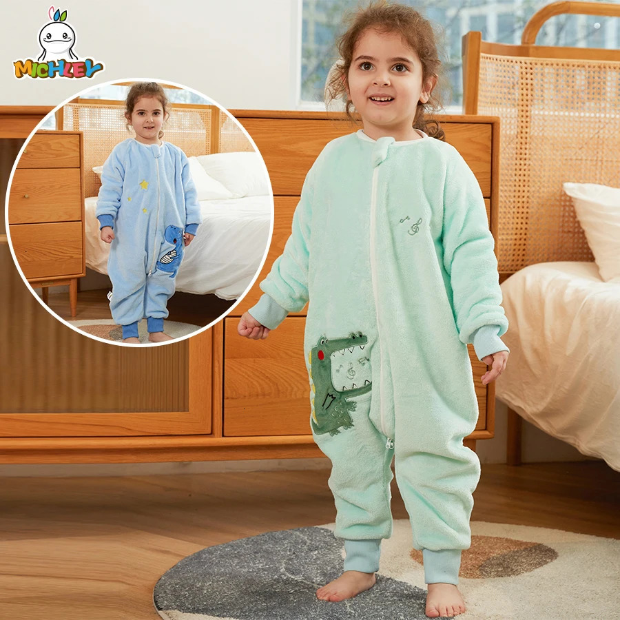 MICHLEY Cartoon Owl Kids Sleeping Bag Cute Flannel Sack Sleepsack Thick Warm Sleepwear Wearable Blanket Bodysuit 1-6T Gifts 250604
