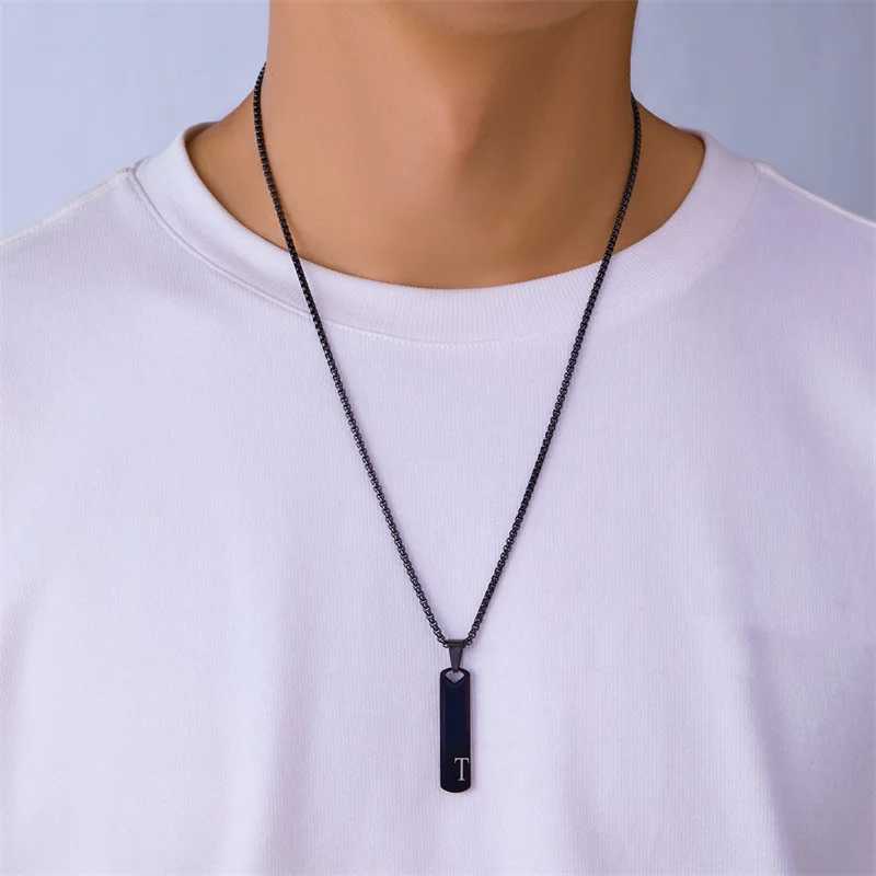 Simple 26 English Initial Letter Necklaces for Women Men Silver Color Square Pendant Necklace Personalized Jewelry Birthday Gift XJ250604