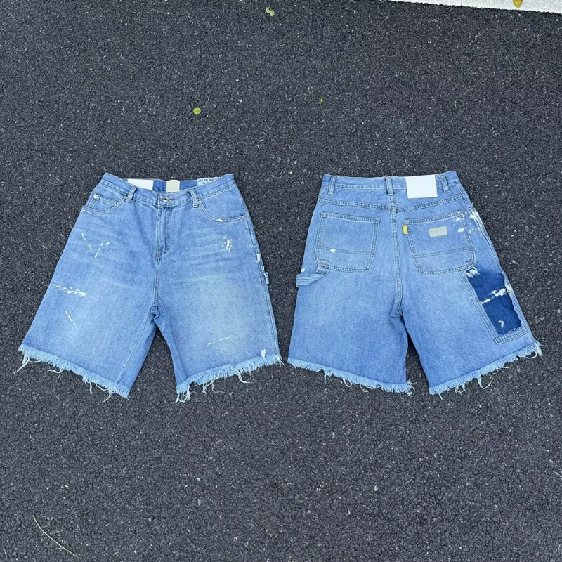 Vintage Men's Denim Shorts Ripped Jeans High Quality Men Women Retro High Street Washed Denim Shorts
