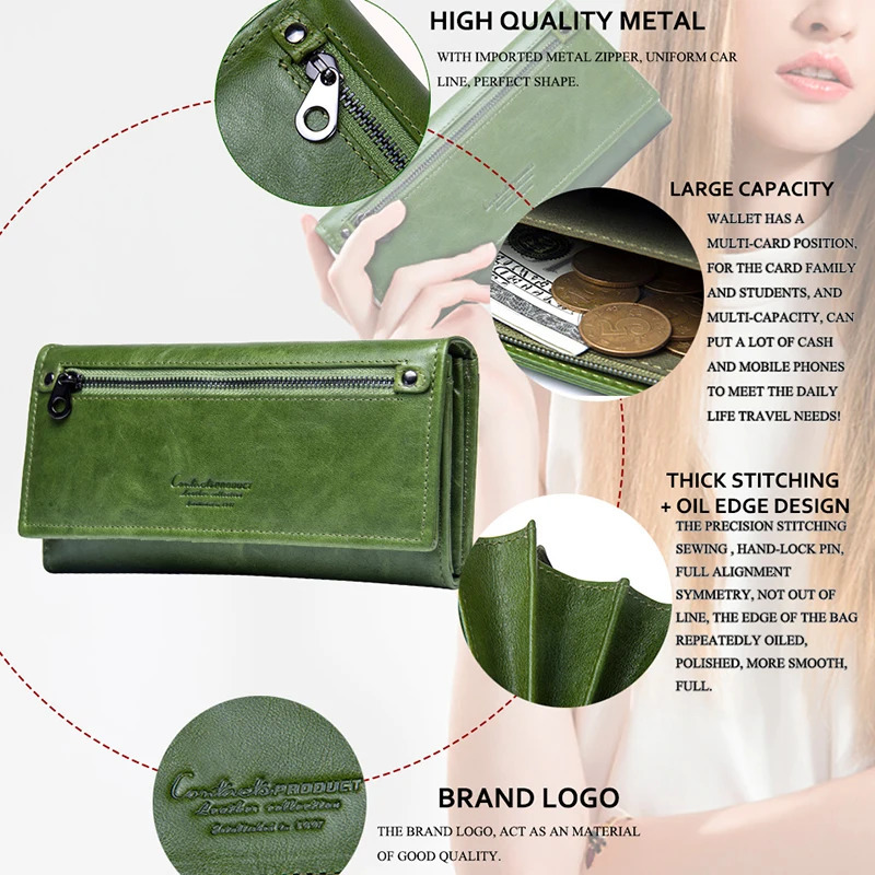 Contacts Genuine Leather Women Wallets Female Long Clutch Po Holder Wallet Large Capacity Purses With Money Phone Bags 250605