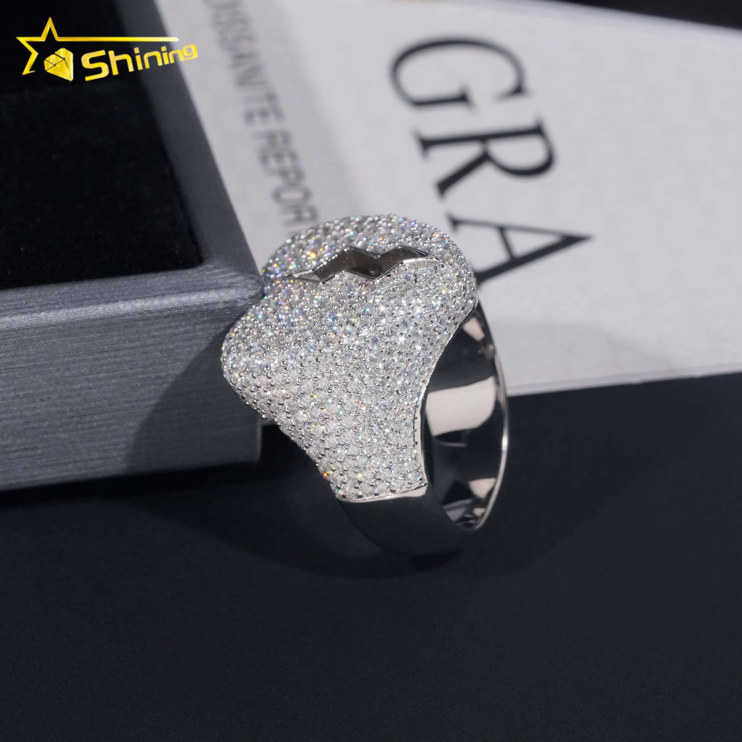 Factory Price GRA Certificate 925 Sterling Silver Gold Plated Fine Jewelry Iced Out Diamond Moissanite Broken Heart Hip Hop Ring