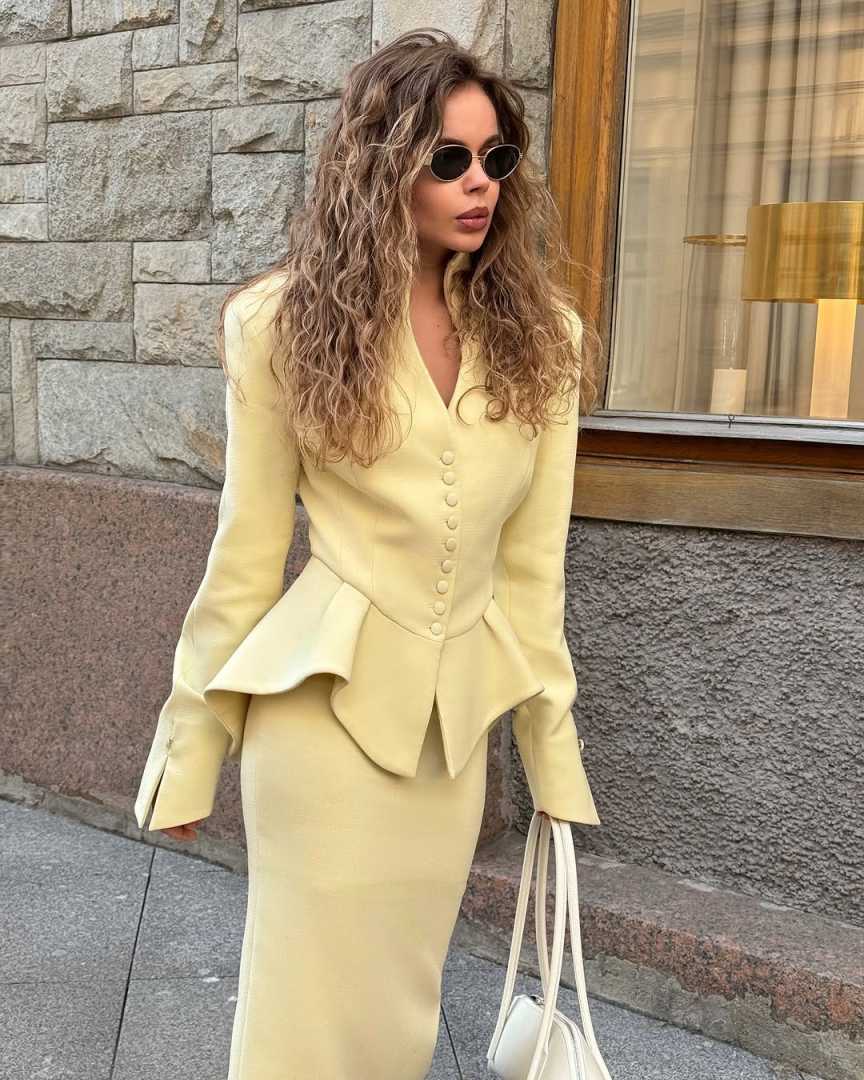 2 Pieces Yellow Women Blazer Dress Mermaid Ladies Formal Wear Prom Birthday Party Customized Long Jacket Outfits