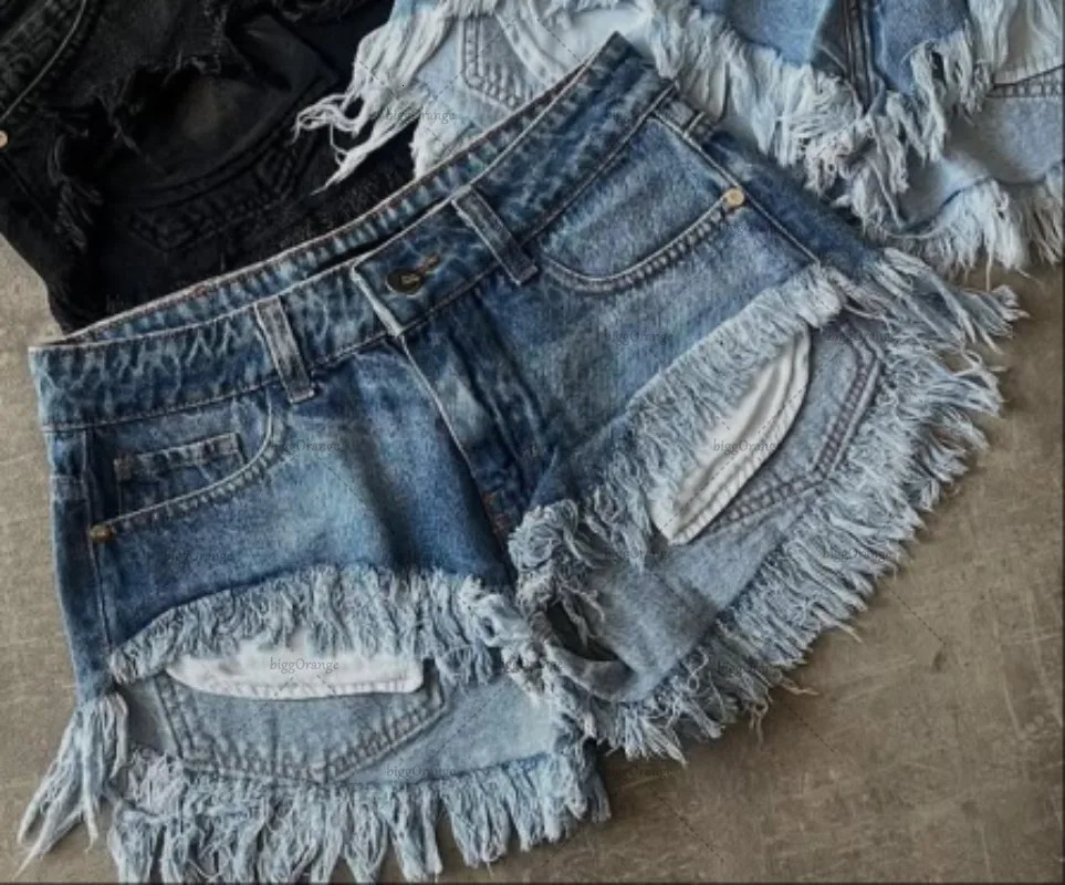 Sexy Solid Color Hair Jeans Shorts Women American Street Fashion Washing Pants Lowwaisted Girl Hip Shorts 250604