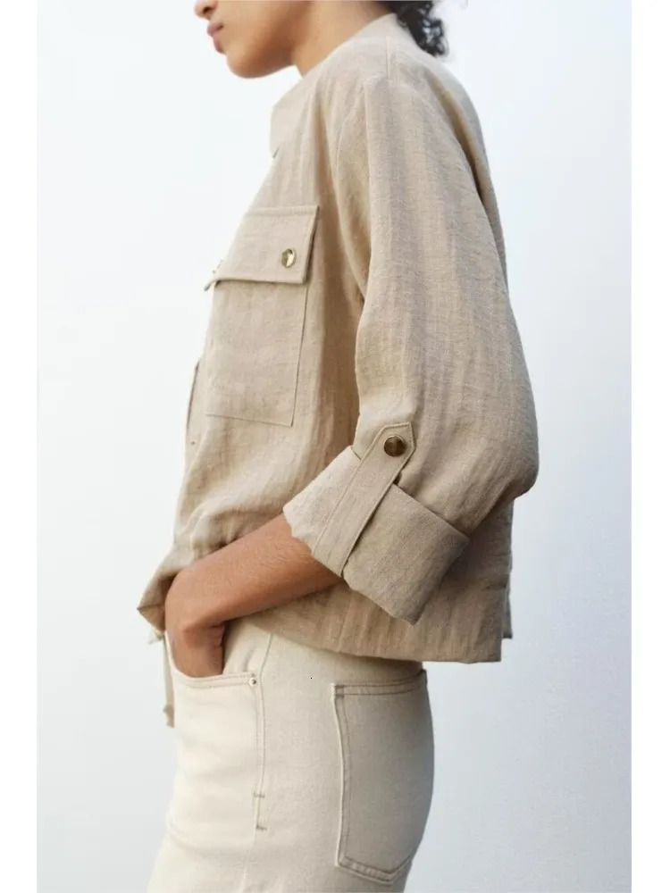 TRAF Women Cropped Jacket Casual Adjustable Long Sleeves with Tabs Womens Button Lady Coats Female Jackets 250604