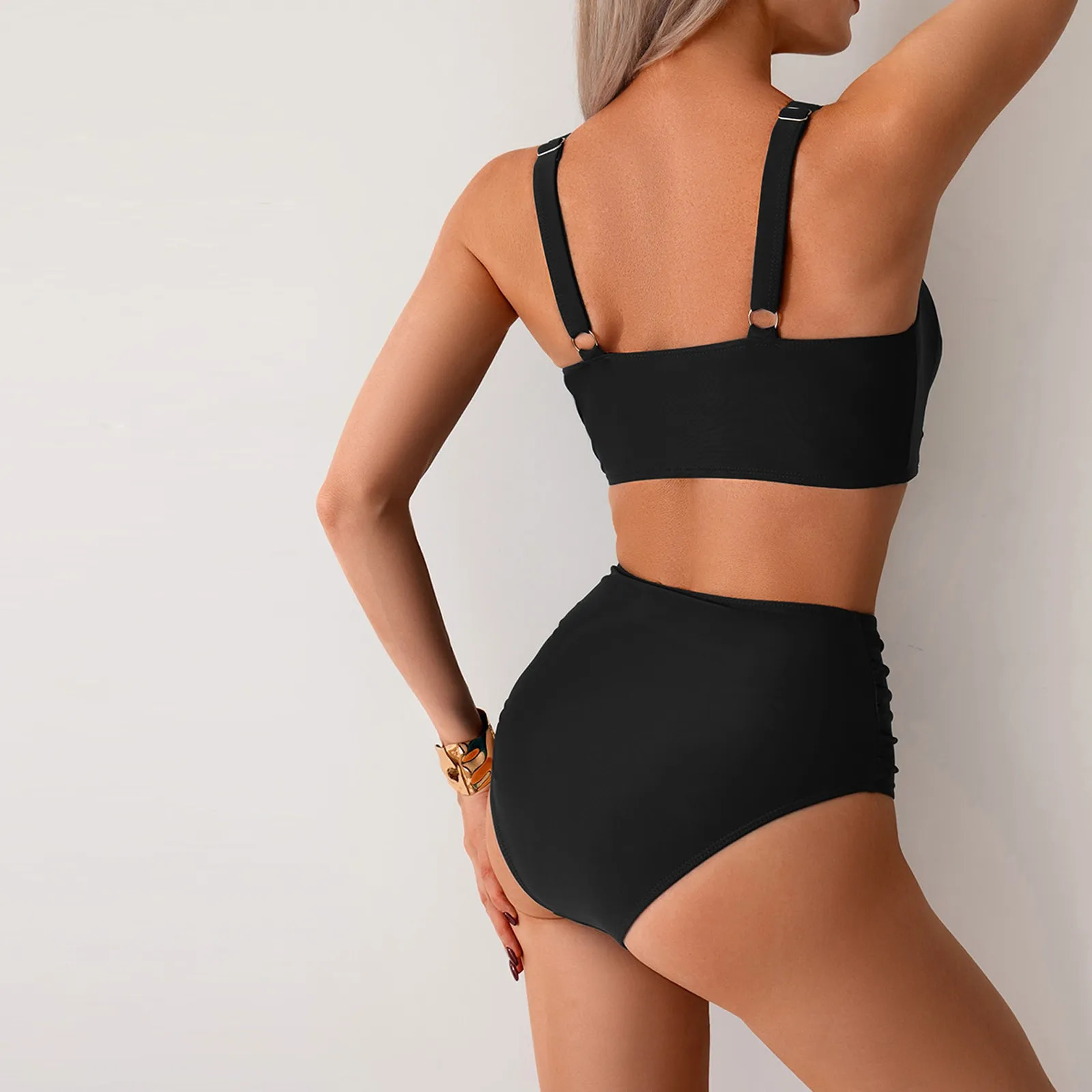 Y2k Vintage Bikini Sets Swimsuit Women TwoPiece Suits Swimwear Solid Color Deep VNeck Bathing Suit Beach Vacation 250604