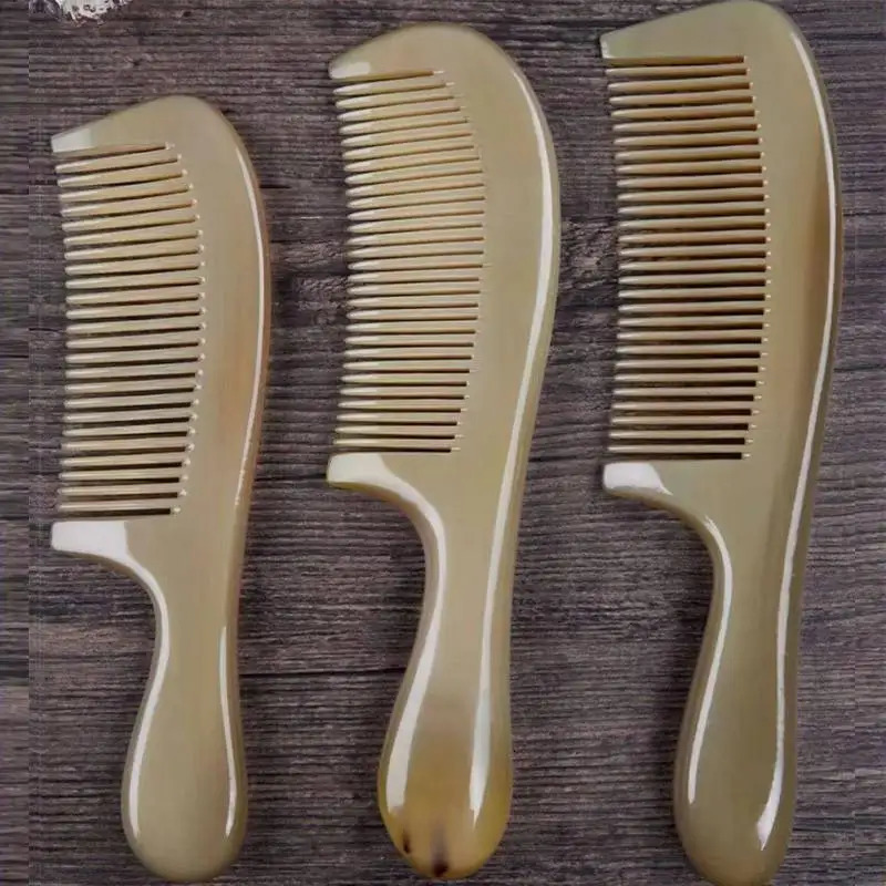 Natural Ox Horn Comb Anti-Static Fine Tooth Hair Styling Detangling Comb with Handle for Men Women Head Scalp Health Care 250603
