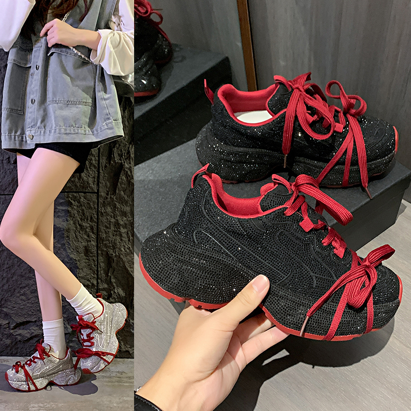 Women Fashion Skate Sneakers Women Thick Soled Shiny Shoes Sequin Increase Height Casual Shoes Designer Non-slip Sneaker Outdoor Luxury Diamond Runnin