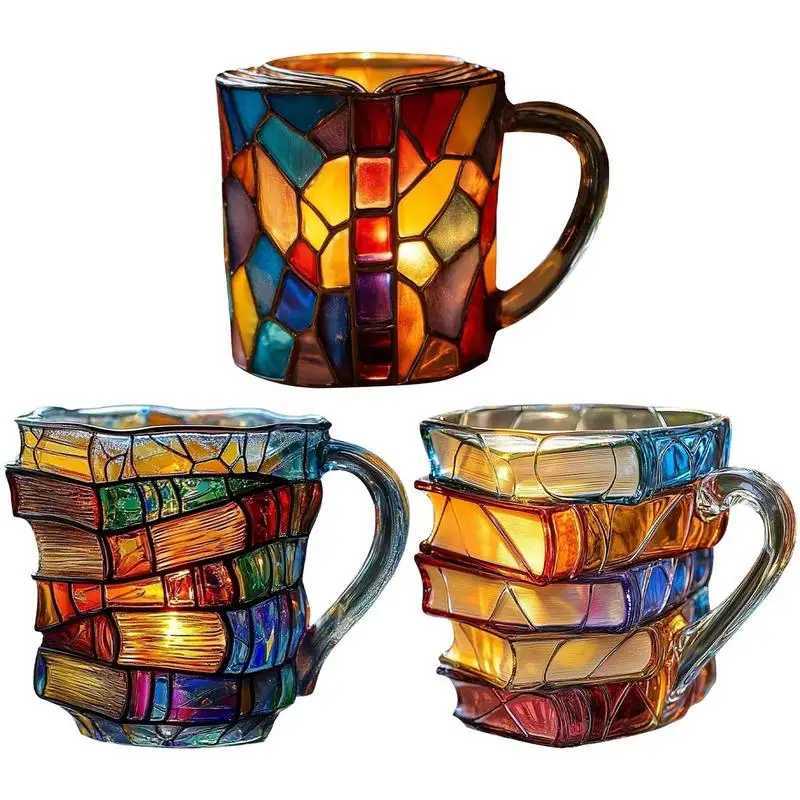 Book Coffee Mug Cappuccino Mug colorful 3D Library Book Mug Shelf Mug Milk Cup Tea Cup Arabic resin Glass Coffee Cup Kitchen Mug X250605