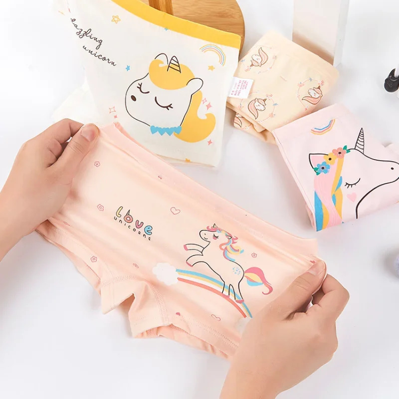 4PCS Girls Cute Unicorn Print Panties Kid Cotton Soft Antibacterial Knickers 2y Young Children Underwear Thin Breathable Briefs 250604