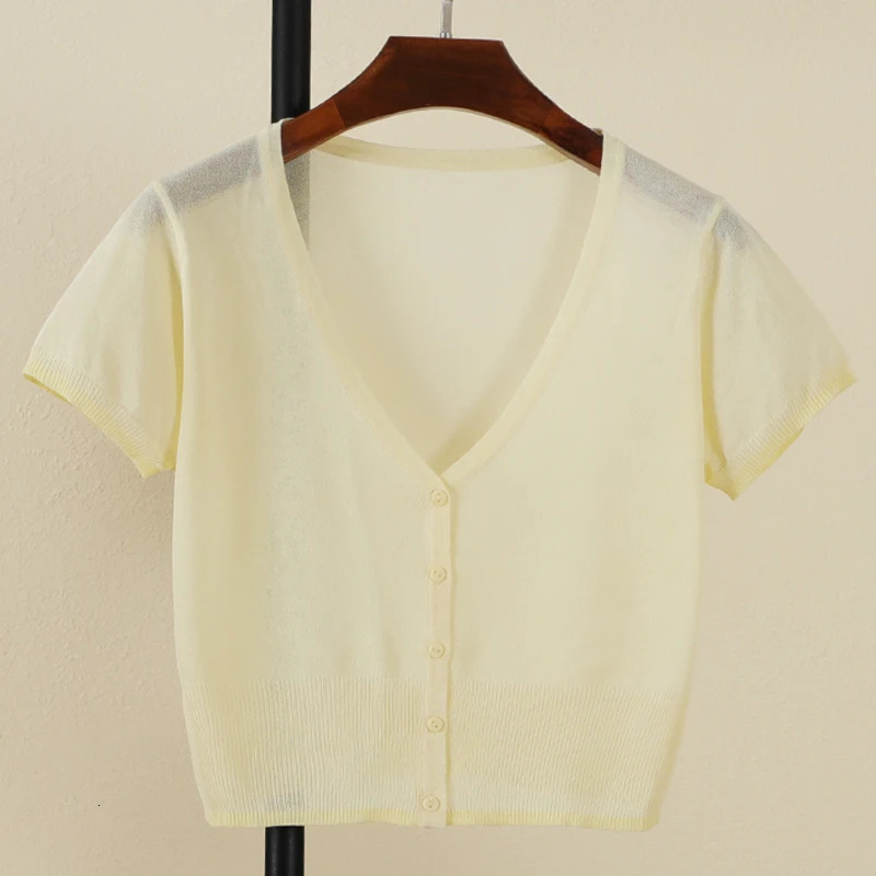 Outerwear Jerseys Summer Cardigan Women Cropped Blouses Korean Fashion Style Cute Vneck Womens Coat Black Bolero Woman Basic 250530