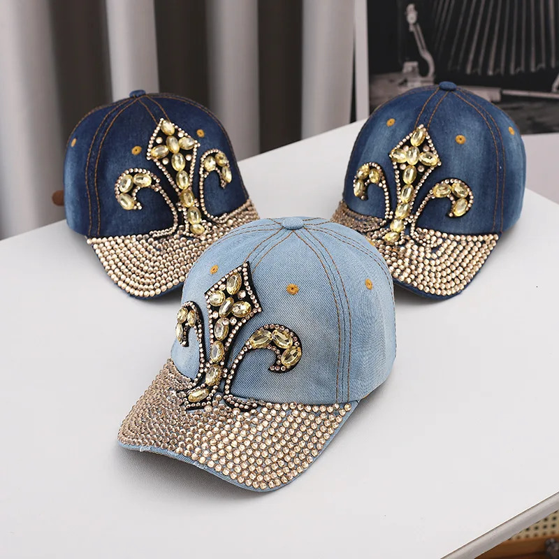 Denim Diamond Studded Baseball Cap Trendy And Stylish Small Duckbill Cap Outdoor Sun Protection And Sunshade Hat 250603