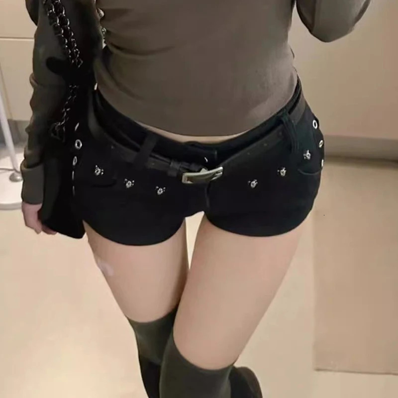 Woman Sexy Low Waist Y2k Jeans Female Vintage Korean Fashion Mini Pants Girls ner Gothic Black Denim Shorts 250604