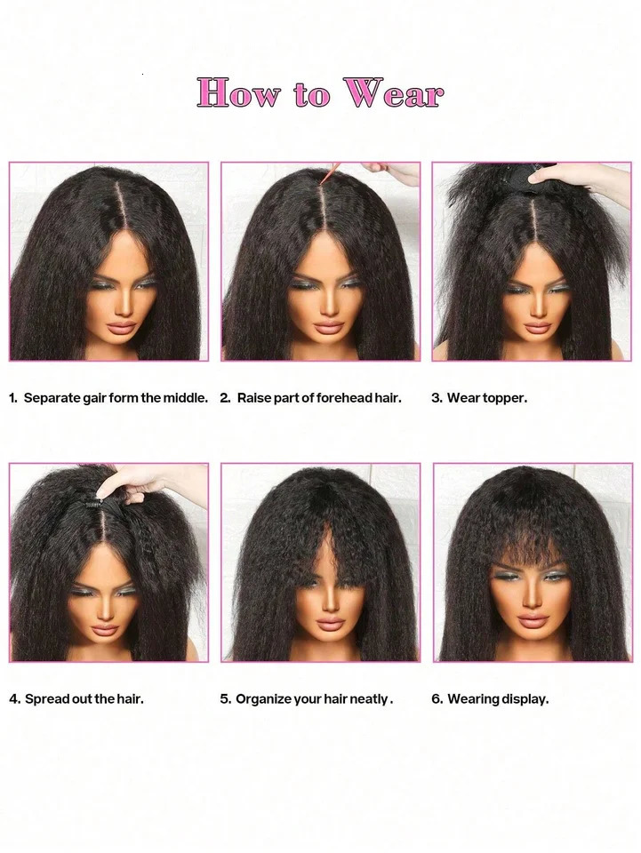 Kinky Straight Natural Black Topper Hair With Bangs Human Hair Toppers For Women Invisible T Part Clip In Hair Extensions Daily 250529