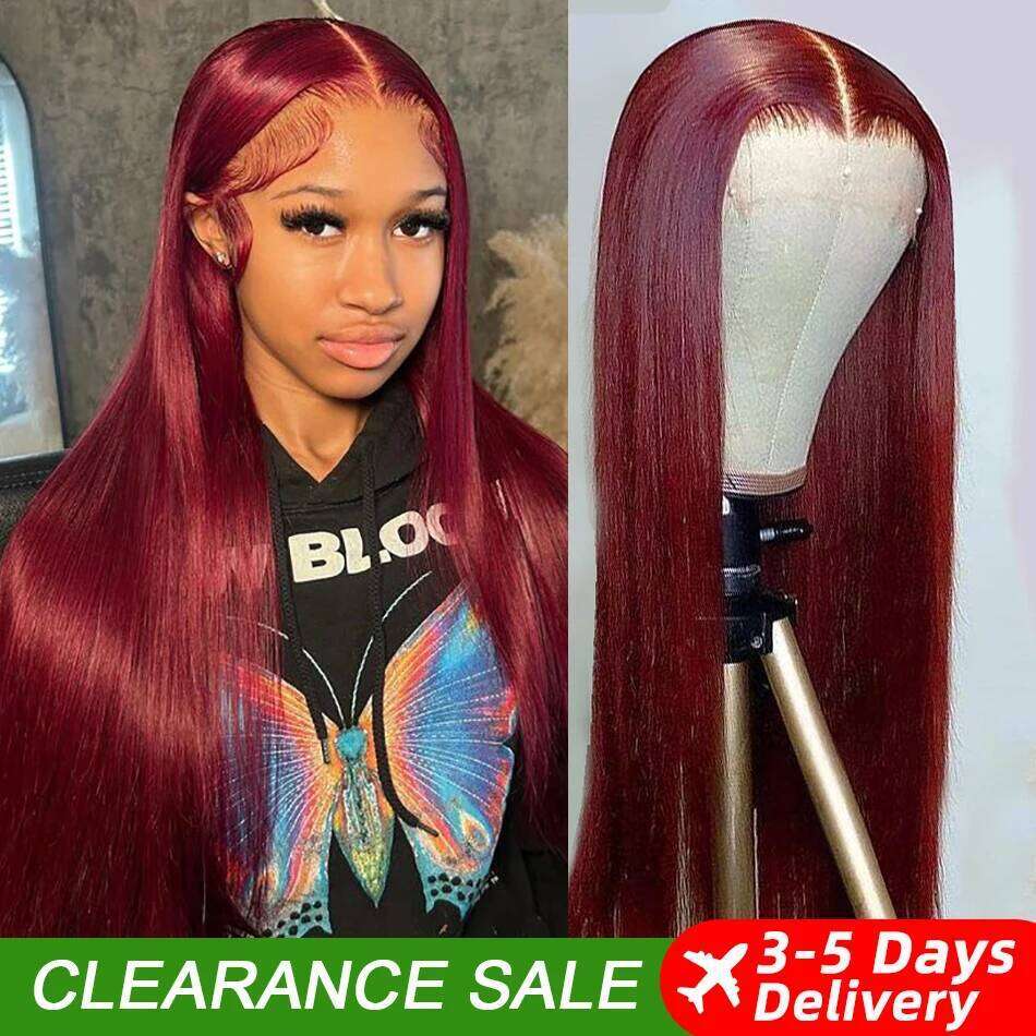 99J Bury 13x6 Colored HD Front Wigs PrePlucked Premium Red Peruvian Straight Lace Frontal Human Hair Wig