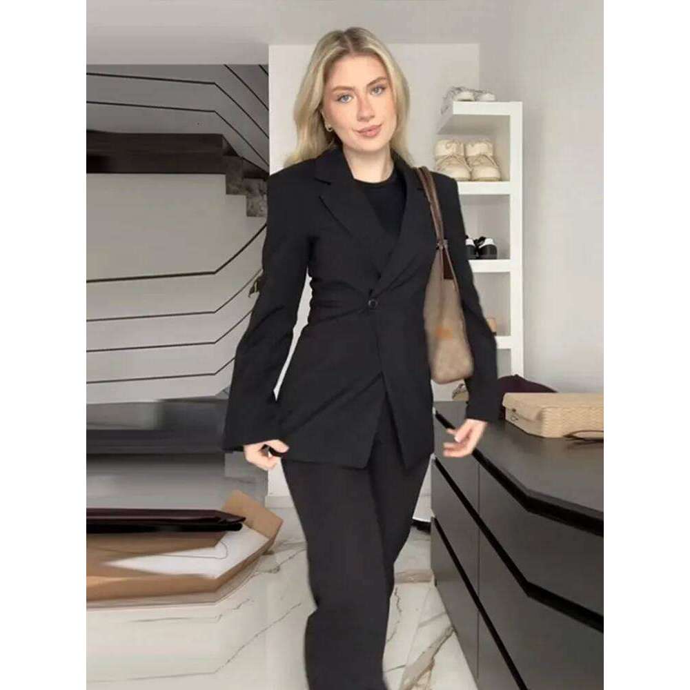 Coats Designer Women Elegant Slim Solid Women's Blazers Lapel One Button Shoulder Pads Long Sleeve Jacket 2025 Spring Office Lady Commute Outwear