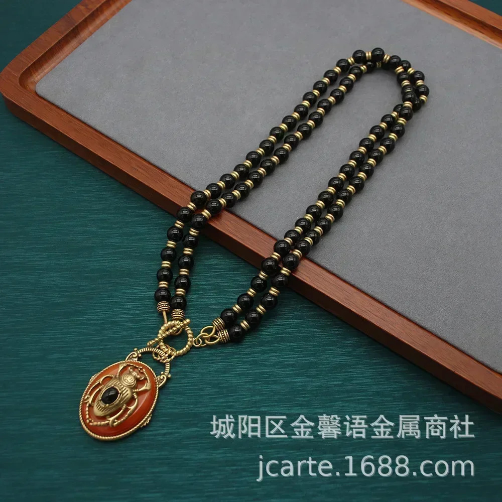 European and American Fashion Trend Retro Art Niche Cute Animal Relief Handmade Beaded Necklace Earring Jewelry Set 250530