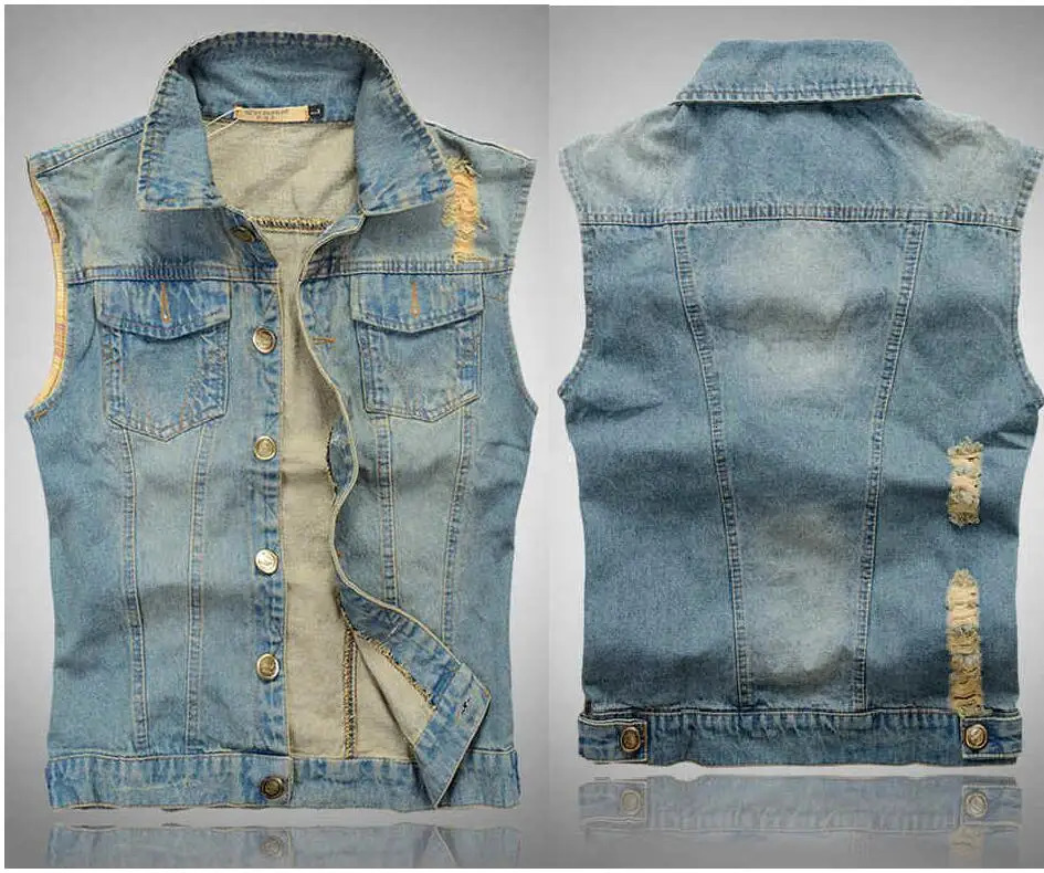 Men Sleeveless Ripped Jean Jackets Denim Vests Cowboy Waistcoat Multiple Colors Slim Type 250605Z