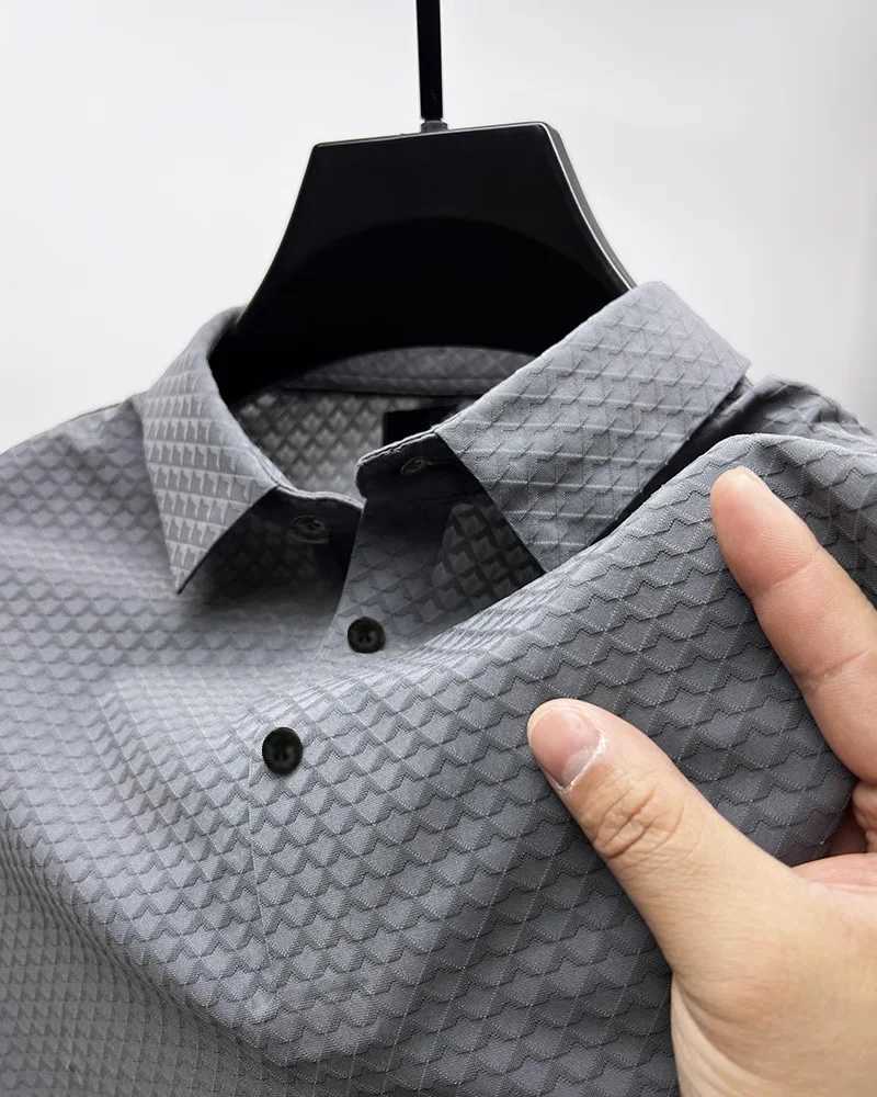 New casual Hawaiian beach breathable summer short-sleeved solid color jacquard collared shirt with high elasticity polo XJ250605