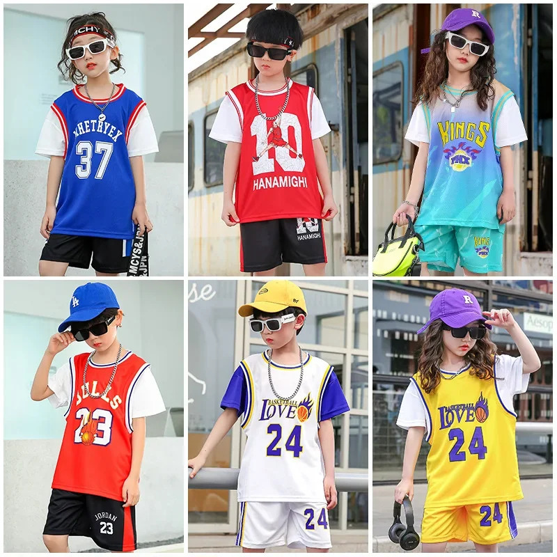 Basketball Jersey Printed Quick-drying Training Clothe Kid Sport Short-sleeve Vest Children Summer Boy Girl Practice Outfit Tops 250605