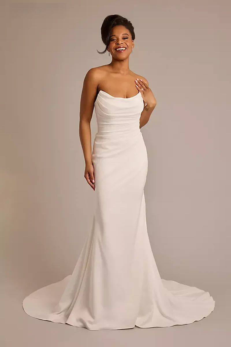 Newest Evening Dresses Sheath For Bride Mermaid Zipper Back Satin Draped Strapless Custom Made Plus Sizes