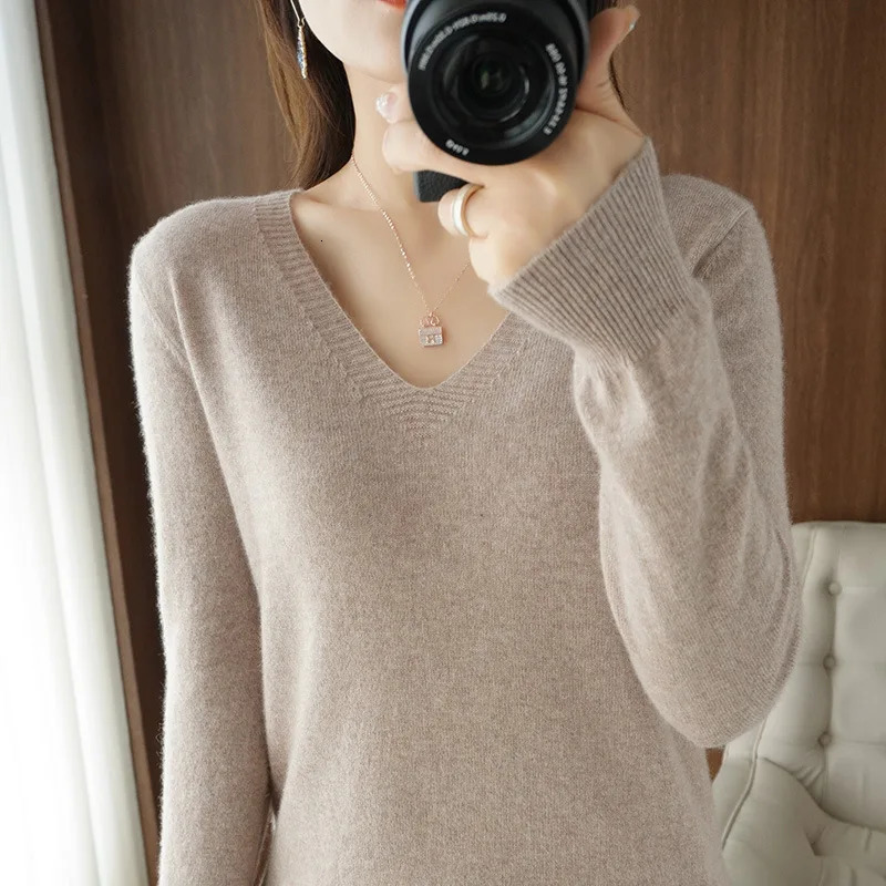 Sweater Casual Vneck Solid Jumpers Pullovers Spring Autumn Womens Cashmere Knitwear Bottoming Shirt 250530