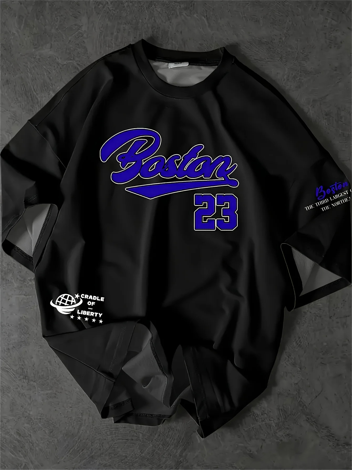 Boston 23 Mens Casual Graphic Tshirt Black short sleeve crew neck Comfortable fit casual Sportswear graphic 250605