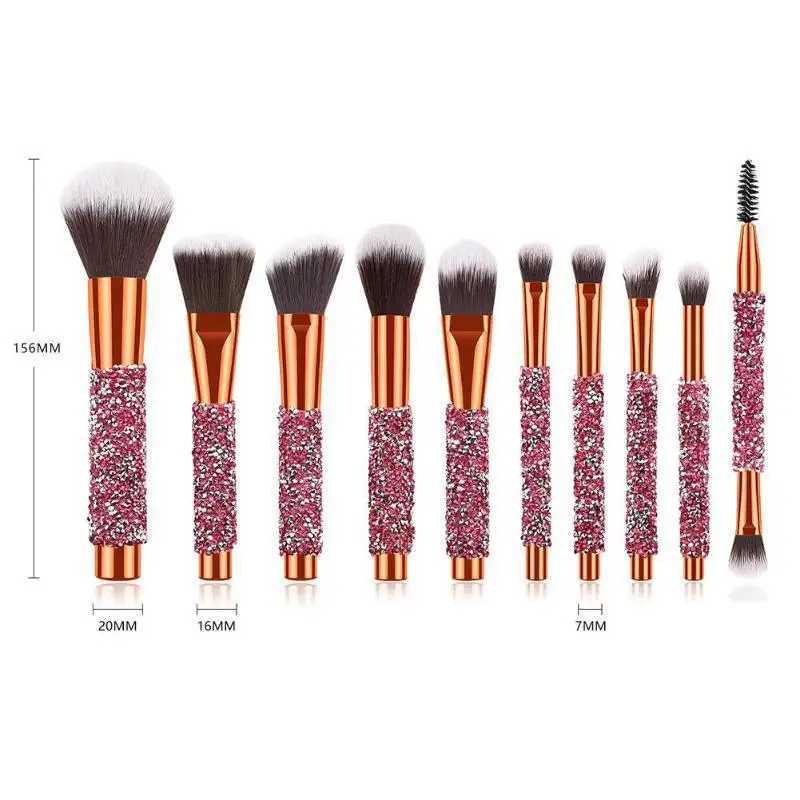 No 10 Diamond Studded Makeup Brushes Set New Beauty Tools Wrap Diamond with Bag Brush Set Private Label W250605