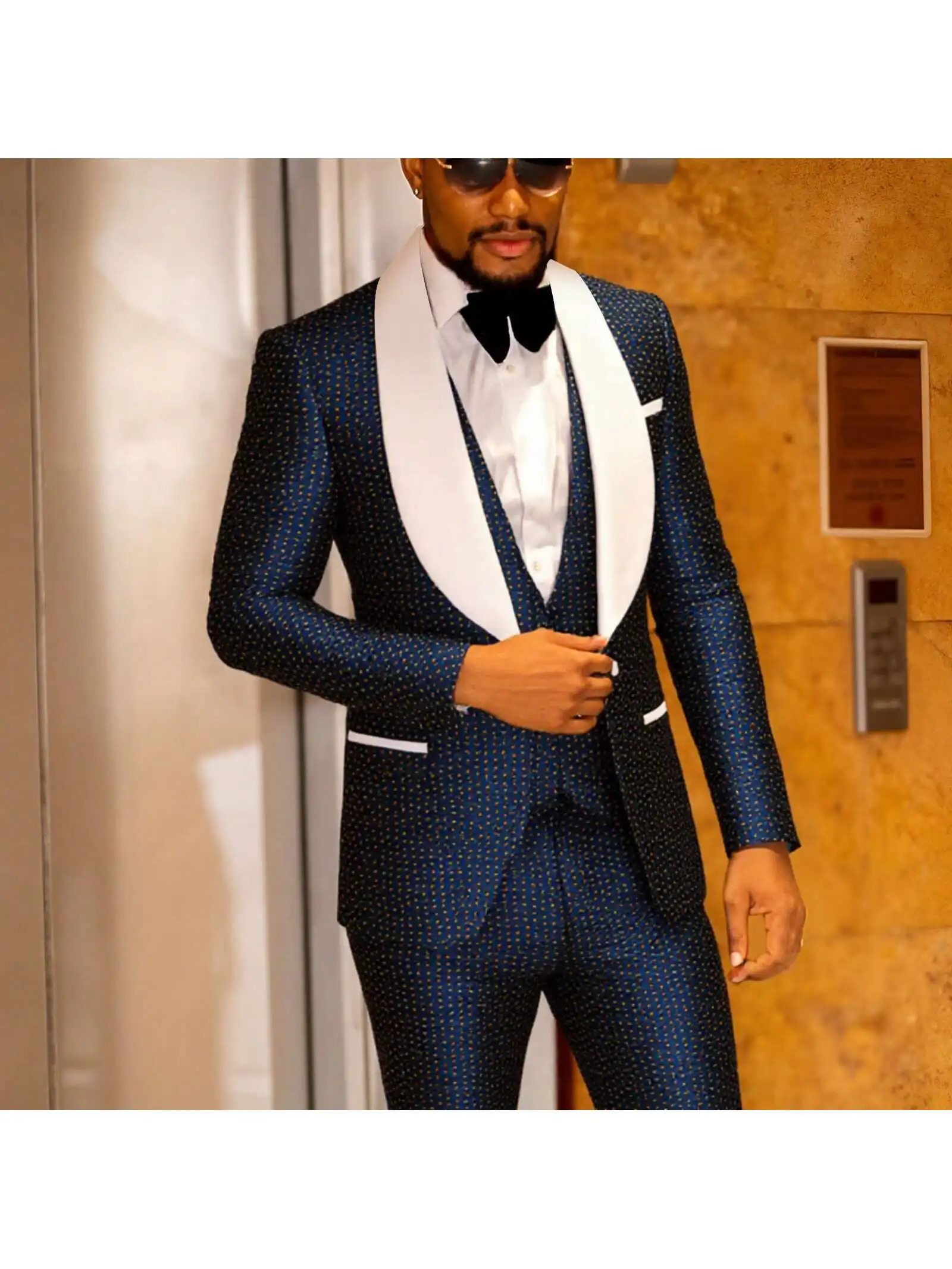 Men 3-Piece Slim Fit Suit Set Tuxedo One-Button Blazer Vest Elastic Waist Pants Party Outfit 250530