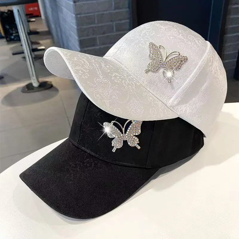 Diamond metal butterfly baseball cap for womens summer sun protection and fashion duck tongue sun baseball cap 250603