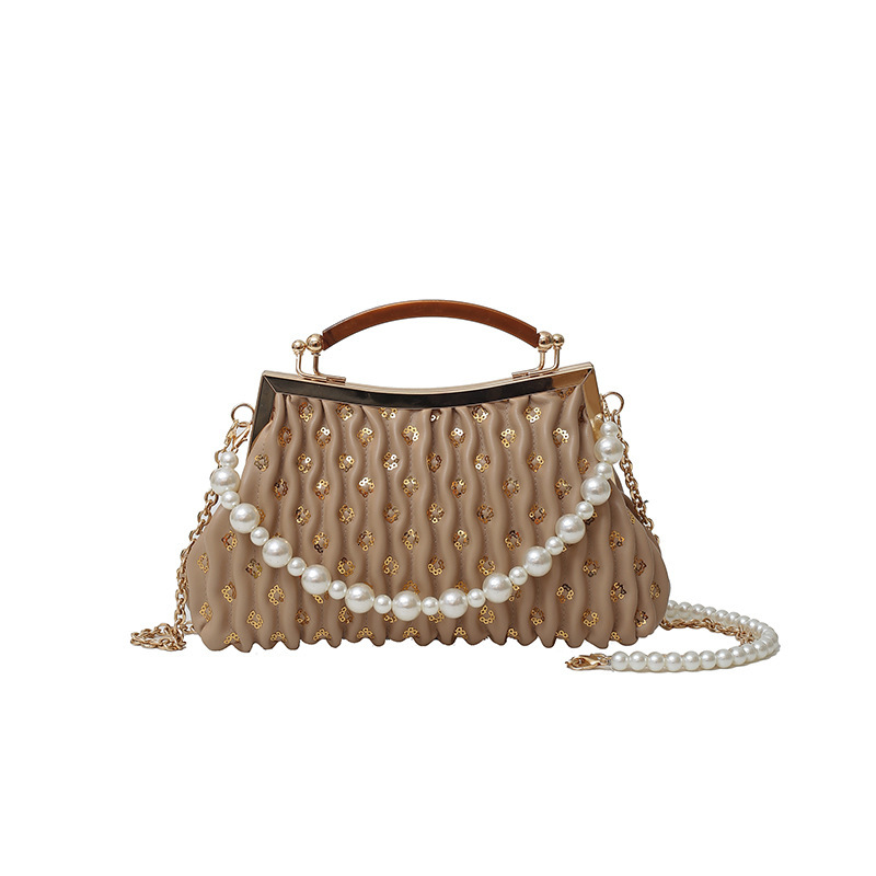 High Quality New Style Chain Beaded Handbag Evening Bag for Women 2025 New Fashion Single Shoulder Bag Retro Texture Crossbody Bag New Free Delivery D