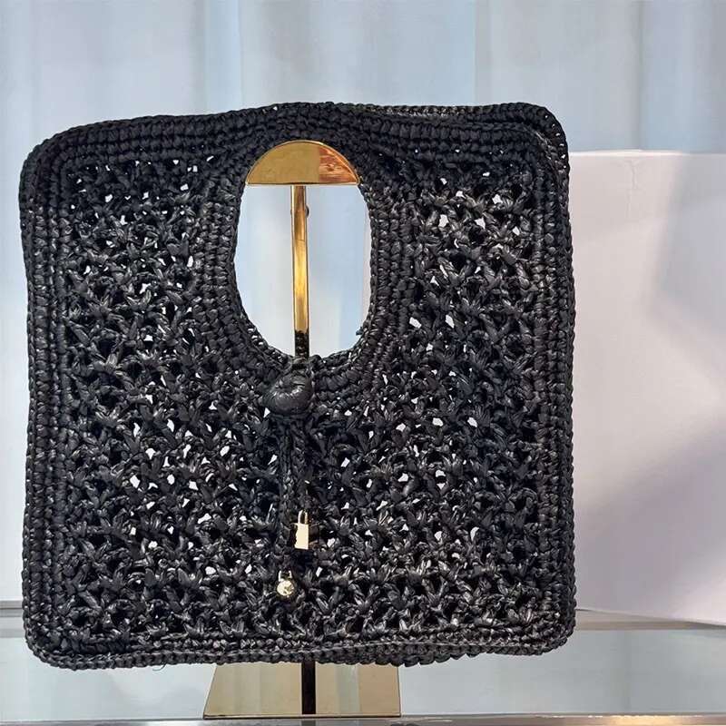 Lafite Grass Hand Woven Square Beach Fashion Design Shoulder Underarm Bag Women Travel Vacation Tote Handbag Lady