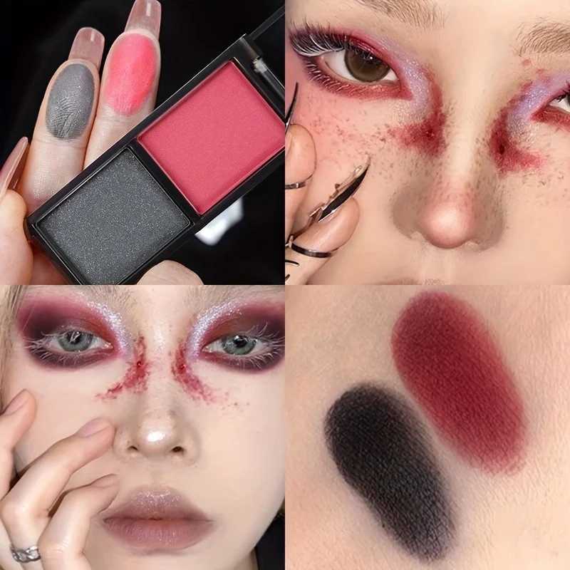 2-Color Red Black Smoky Eyeshadow Palette Matte Shimmer Waterproof Dark Punk Halloween Makeup Glitter Pigment for Eyes W250605