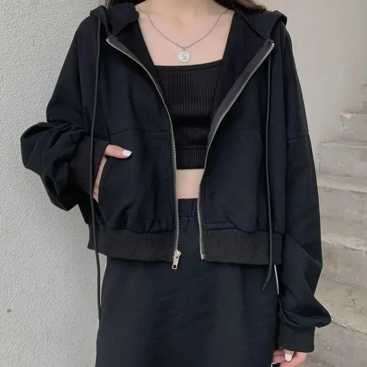 Loose Womens Hoodie Autumn Long Sleeve Short Thin Sporty Top Korean Style Student INS Of The Season Fashion Outerwear 250604