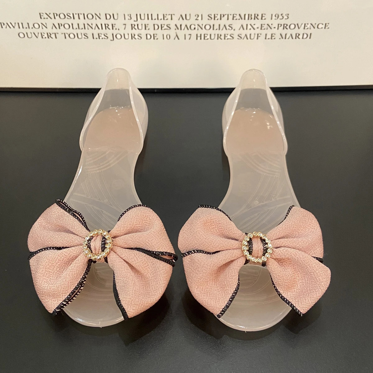 Womens Summer Sandals Flat Bottomed Bow Beach Tourism Vacation Jelly Shoes Crystal Plastic Shallow Mouth Co 250605