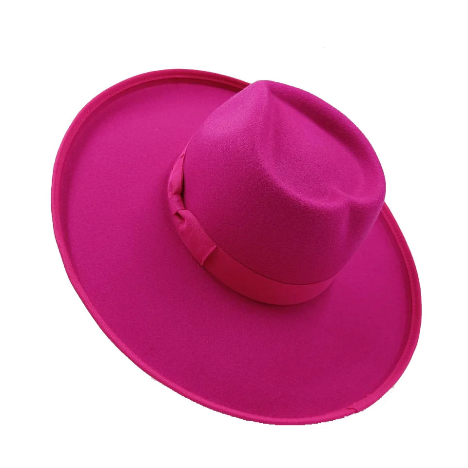 10cm Love Hat Fedora Rose Red Wholesale Fedora Raised brim Monochrome Jazz Hat Winter Wide brim Hat sombrero mujer 250605